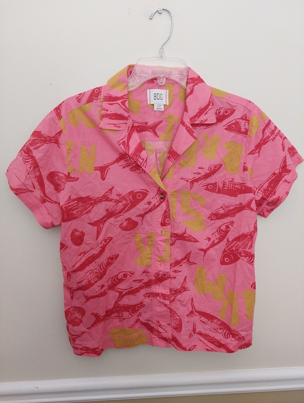 BDG Pink & Yellow Printed Button-Up Shirt Small - Picture 2 of 5